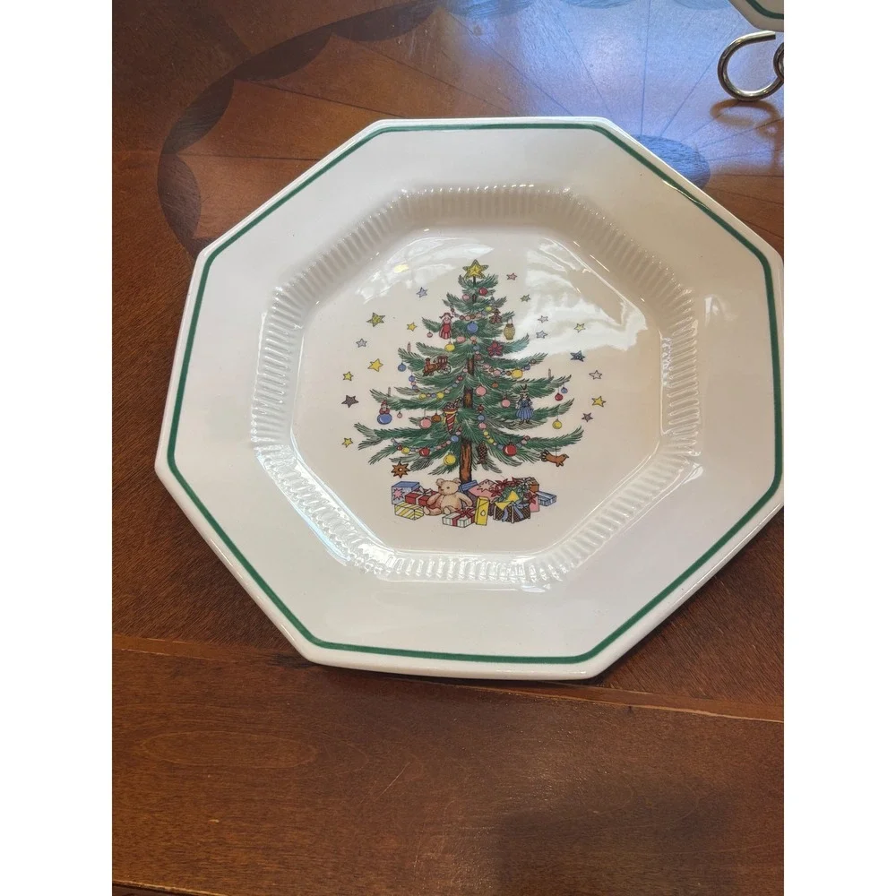 Nikko Christmastime Octagonal Dinner Plates Set of 3 Christmas Tree Japan